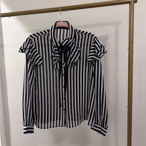 Elegant Black and White Striped Button Down Shirt
